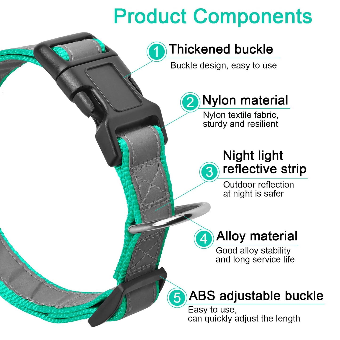 Reflective Personalized Dog Collar - Custom Nylon Embroidered Pet Name and Phone Number Collar for Male, Female Dogs - Adjustable Buckle Collars for Medium Dogs Boy, Girl Puppy