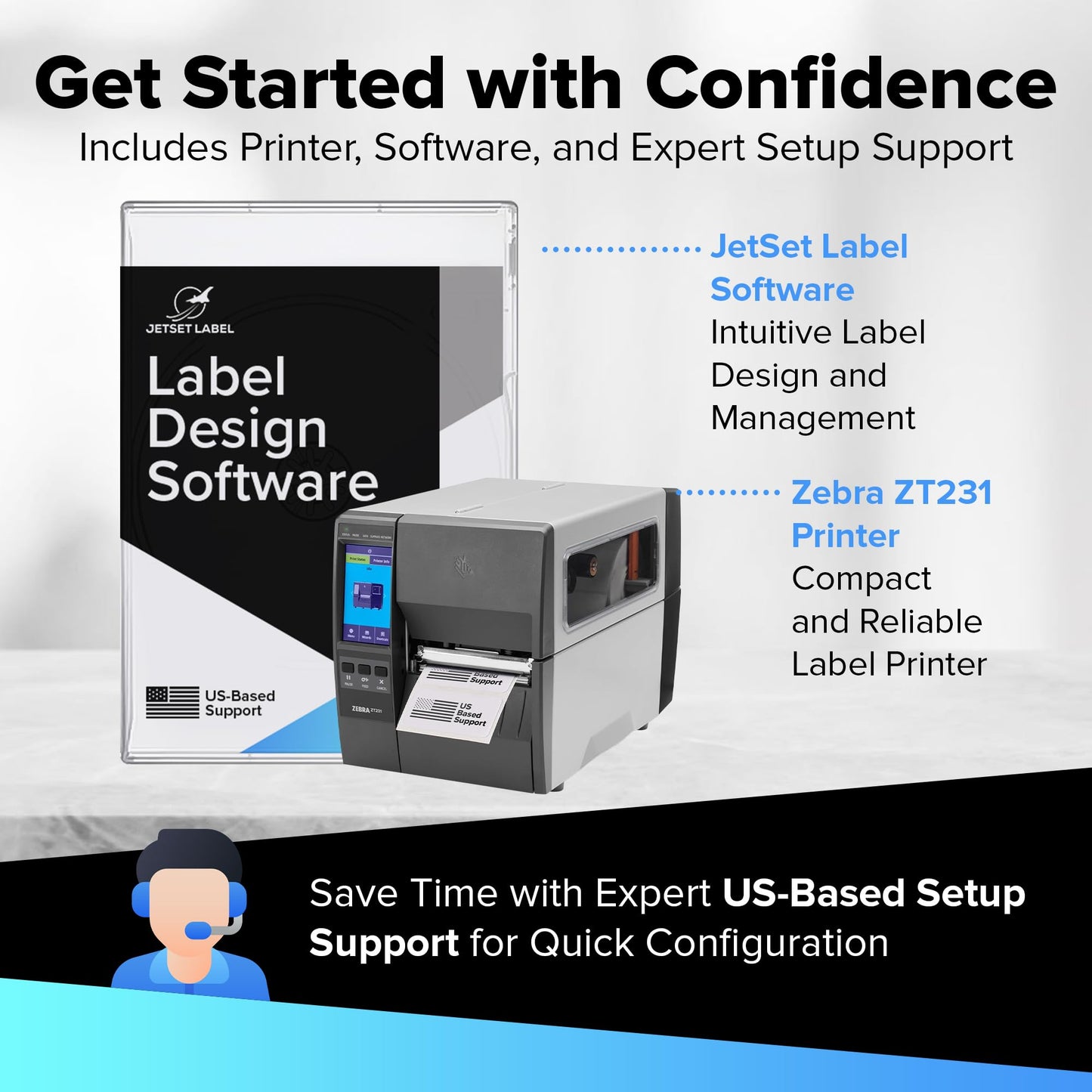JetSet Label Zebra ZT231 (Zebra ZT230 Replacement) | Thermal Transfer & Direct Thermal 203 DPI | ZT23142-T01000FZ | USB, Serial, Ethernet, Bluetooth Connectivity, Tear Bar