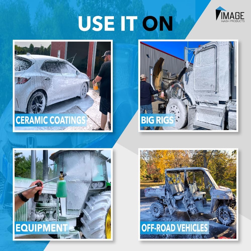 Image Wash Products® Touchless Car Wash Soap Kit – Foam Cannon & Pressure Washer Soap | No Scrub Truck & RV Wash | Heavy Duty Car Soap | Step 1 & 2 Touchless Wash System (128 Fl Oz With Foam Cannon)