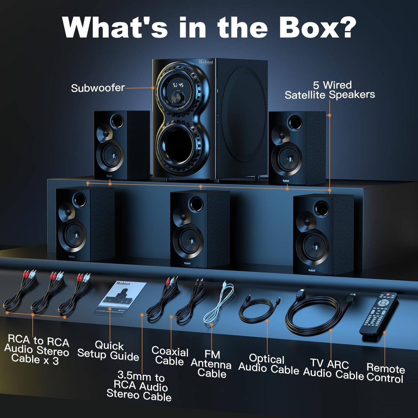 Home Theater Sound System 5.1 Surround Sound Systems - 1400 Watts Peak Power 12" Subwoofer Strong Bass 5.1 Wired Home Audio Stereo Sound with Bluetooth HDMI ARC Optical Input for TV