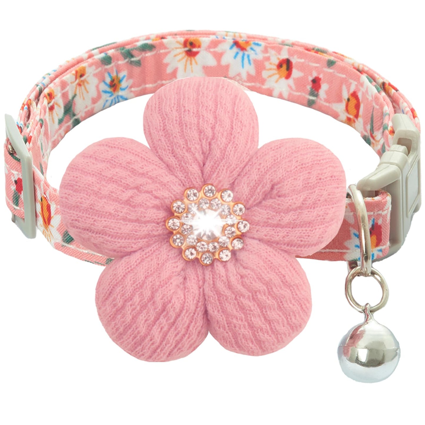 Small Dog Collar with Flower, Puppy Collar for Girl Dog Collars for Small Dogs Cute Dog Collar with Bell, Adjustable Length