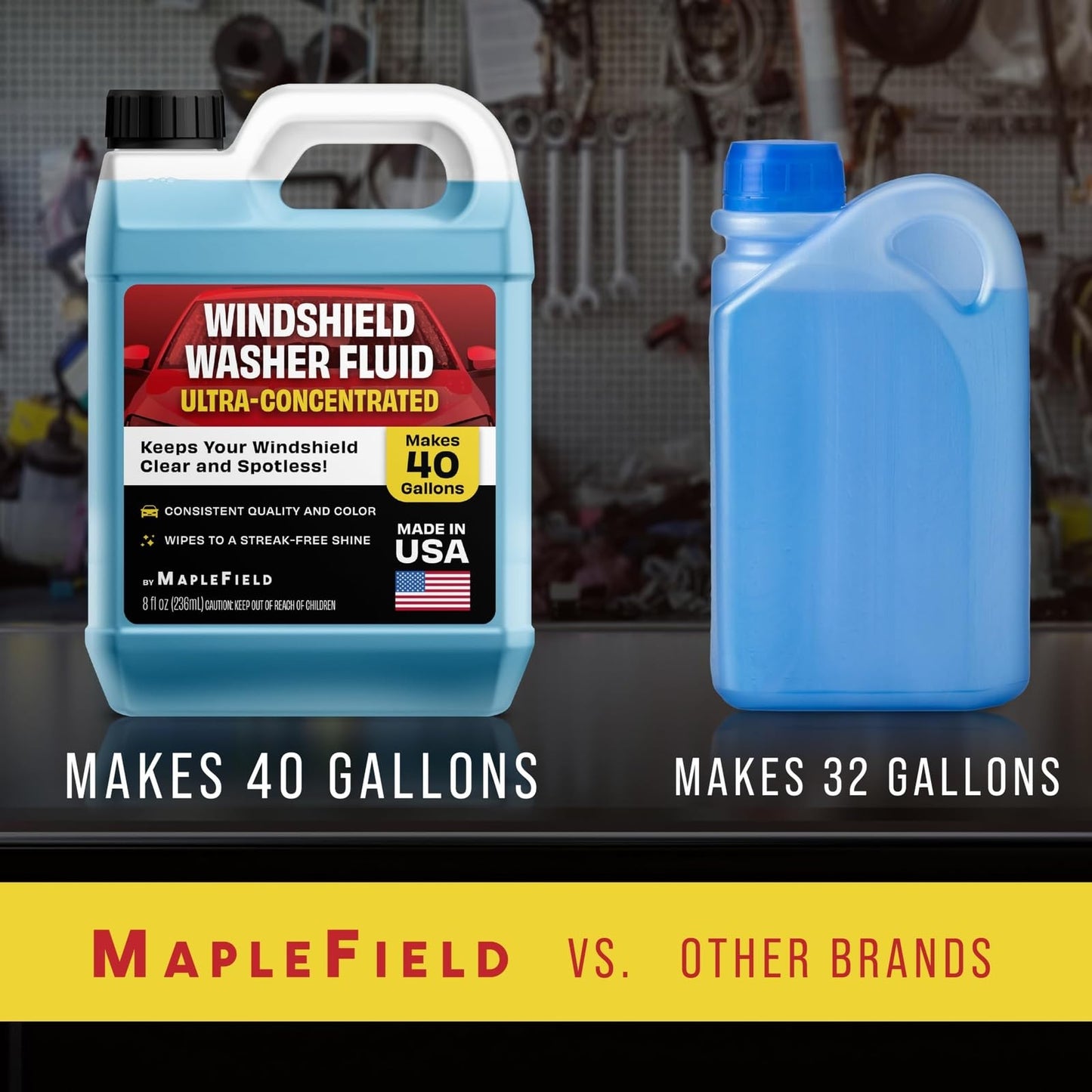 Maplefield - Windshield Washer Fluid Concentrate - All-Season, Streak-Free Car Window Cleaner - 8 fl oz, Makes 40 Gallons - Easy Capful Measurement