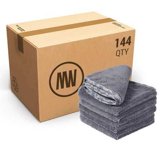 Detail Microfiber Car Towels Bulk (16"x 16")| 400 GSM | 80/20 Blend | Tagless | Soft Satin Piped Edges | All-Purpose Auto Detailing - Wax, Buff, Polish, Wash, Dry | Case of 144 (Gray)