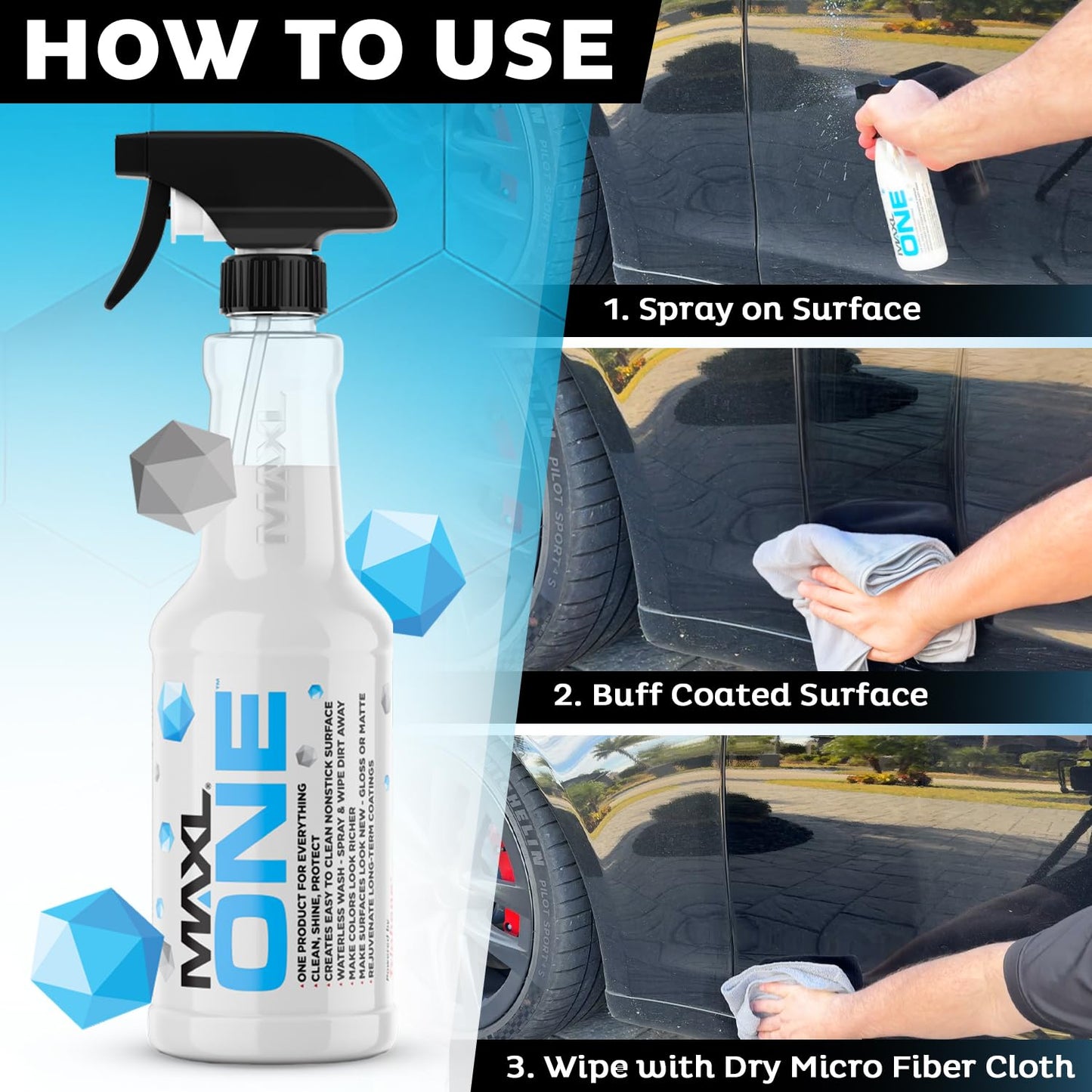 MAXLONE™ 20oz Car Spray with Triphene®, Quick Spray & Wipe All Purpose Waterless Detailer, Better Than Any Car Detailing Kit - Clean, Shine, Protect Paint, Glass, Wheels, and Trim Without Pre-Washing