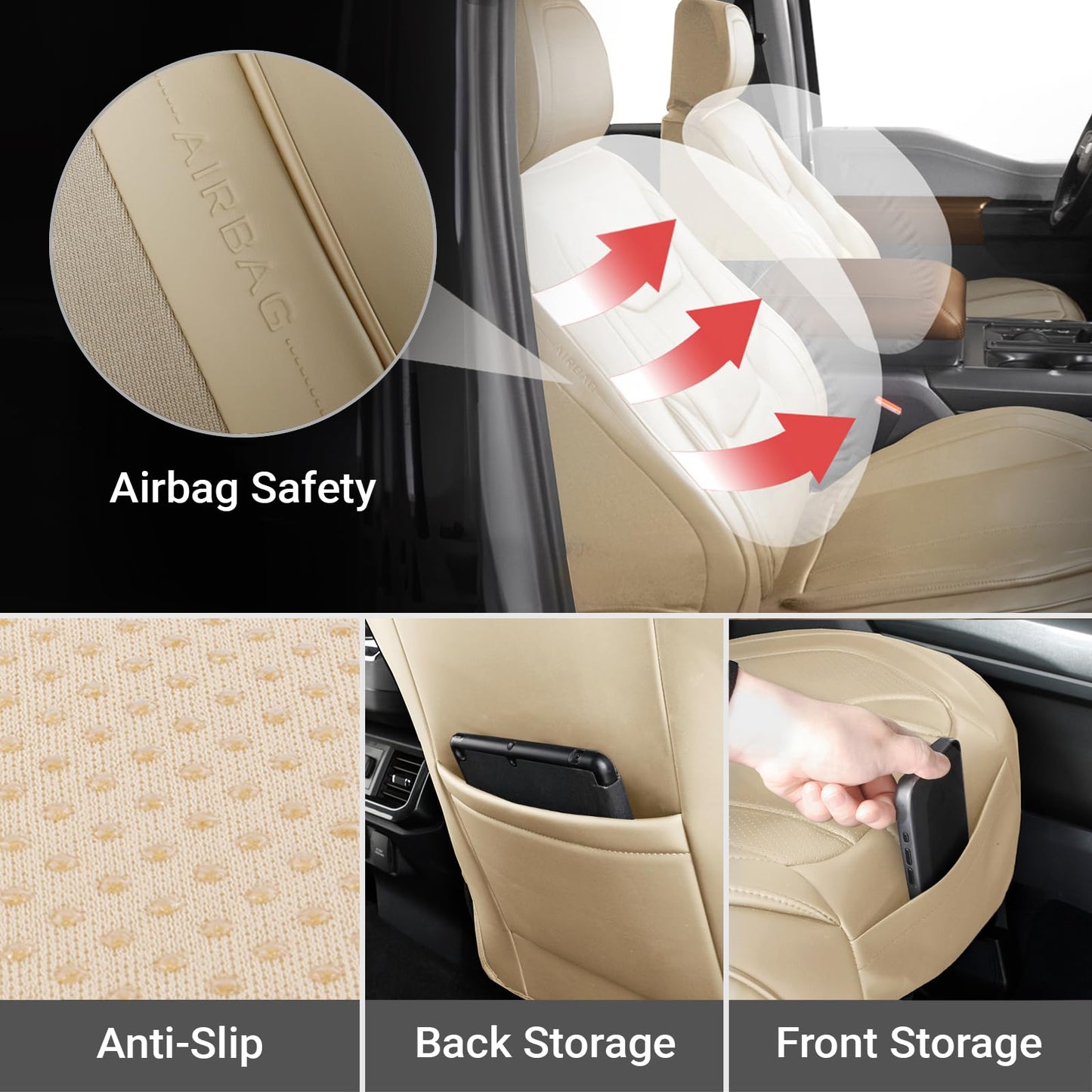 Coverland Custom Car Seat Covers Compatible with Grand Cherokee, Sorento, 4Runner - Premium Leather Non-Slip Memory Foam Waterproof Interior Protector Front Seat-Beige [See Size Chart-Size A16]