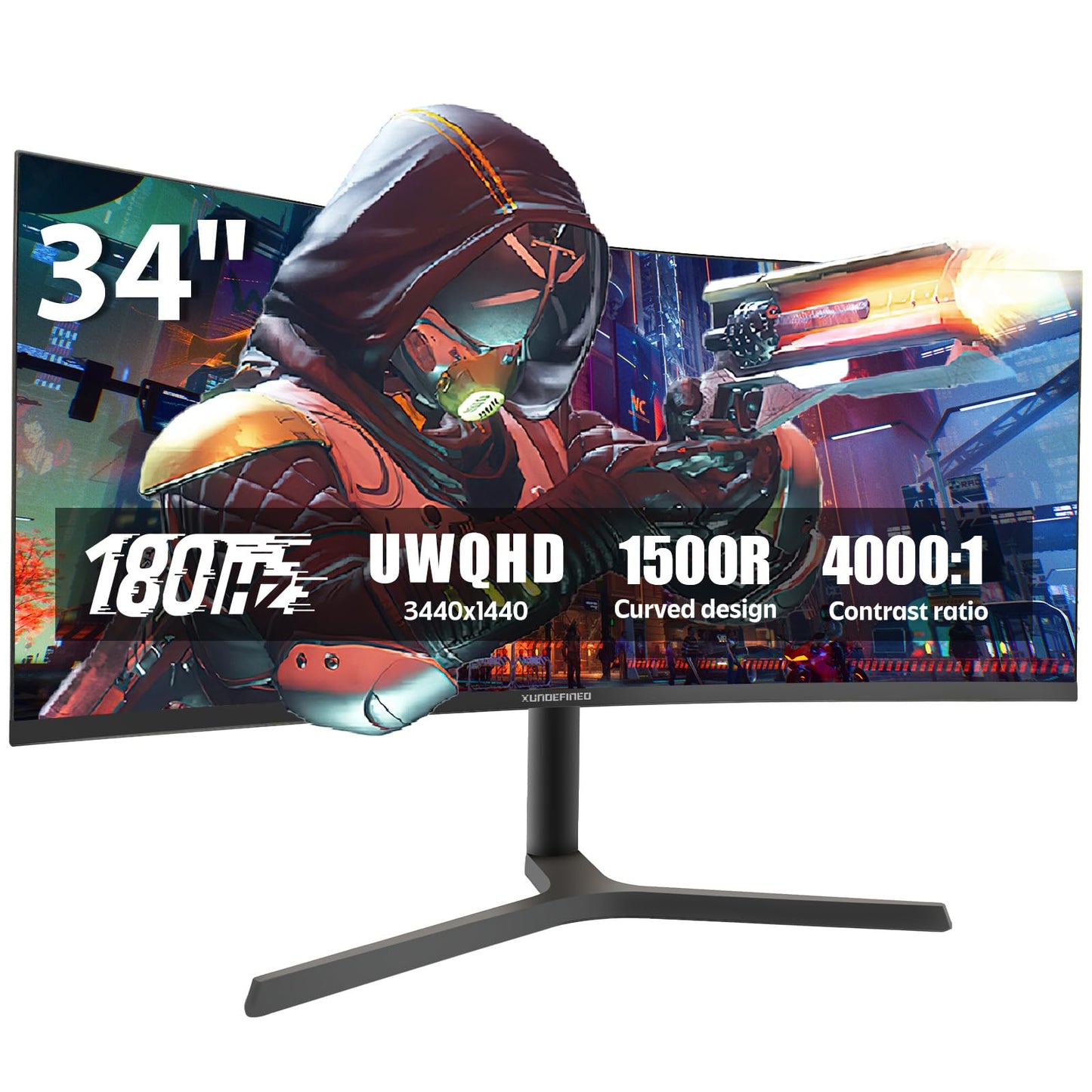 34 Inch Curved Monitor with Speaker, 180Hz UWQHD 3440x1440 Ultrawide Curved Gaming Monitor Split Screen, 4000：1 Contrast, sRGB 126%, FreeSync & G-SYNC, HDMI, DisplayPort, VESA, Height/Tilt/Swivel