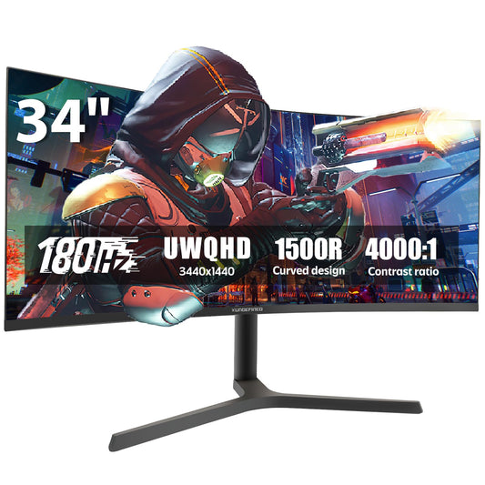 34 Inch Curved Monitor with Speaker, 180Hz UWQHD 3440x1440 Ultrawide Curved Gaming Monitor Split Screen, 4000：1 Contrast, sRGB 126%, FreeSync & G-SYNC, HDMI, DisplayPort, VESA, Height/Tilt/Swivel