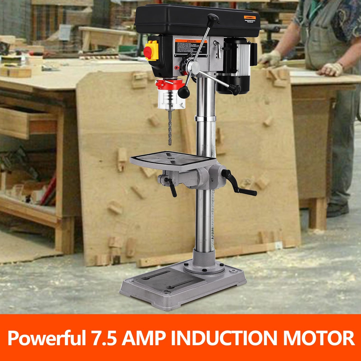 13 in Benchtop Drill Press, 7.5 Amp 120V Pure Copper Motor, 288-3084 RPM Variable Speed Cast Iron Bench Drill Press, 0-45°Tilting Worktable, Tabletop Drilling Machine for Wood Metal