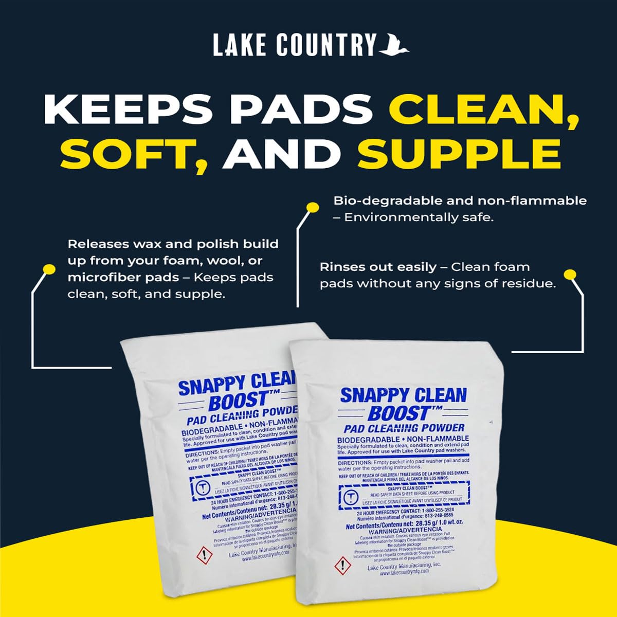 Lake Country Snappy Cleaner Powder - Concentrated Pad Cleaning Powder Formula for Foam, Wool & Microfiber Pads. Removes wax and polish residue and extends pad life. 11lbs. (5 Liter)
