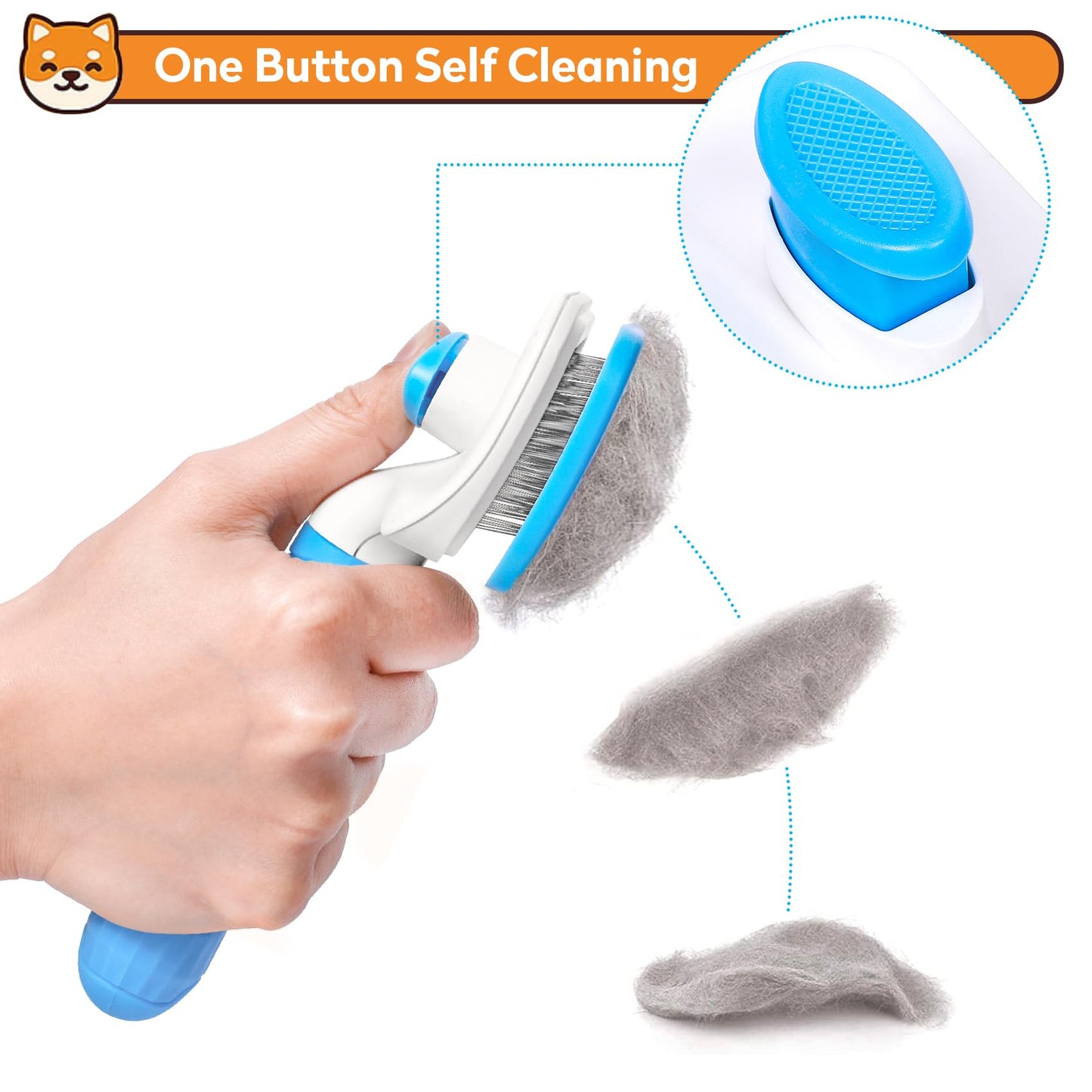 PWOD Dog & Cat Brush, Self Cleaning Slicker Brush for Pets, Upgraded Dog Brush for Shedding Massaging and Grooming, Removes Loose Undercoat & Portable Comb for Long Short Haired Dogs(Blue)