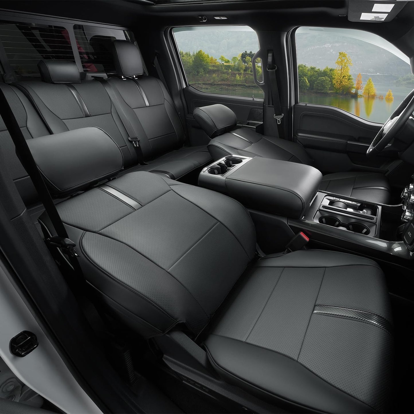 DiffCar for Ford F150 Seat Covers 2021 2022 2023 2024 2025,Full Set Leather Waterproof Black Trucks Pickup Seat Covers Custom Fit for Ford F150 Accessories,Car Seat Cover for SuperCrew/CrewCab(XL,XLT)