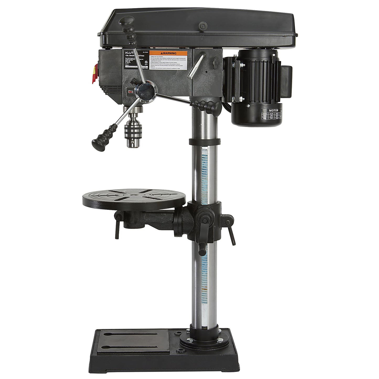 Klutch 13in. Benchtop Drill Press, 3/4 HP, 120 Volts, 5/8in. Chuck w/1in. Drilling Capacity, 45° Table Tilt