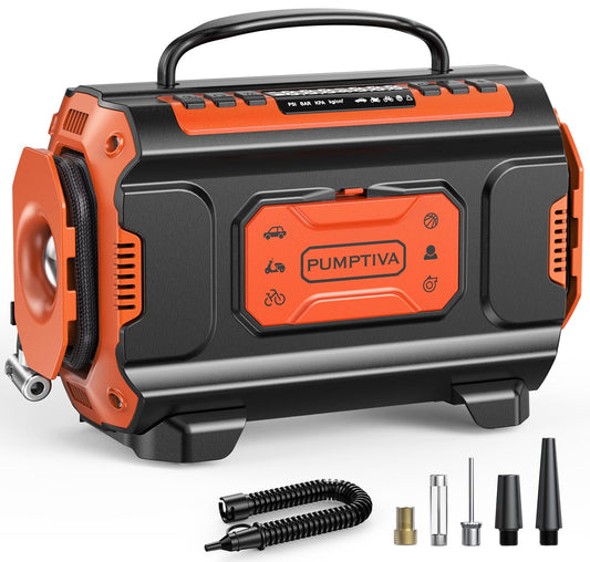 Tire Inflator Portable Air Compressor, 12V DC 110V AC Car Tire Pump, Air Mattress Pump with Inflation & Deflation Mode, Dual Powerful Motors Air Pump for Car, Bicycle, Air Mattress