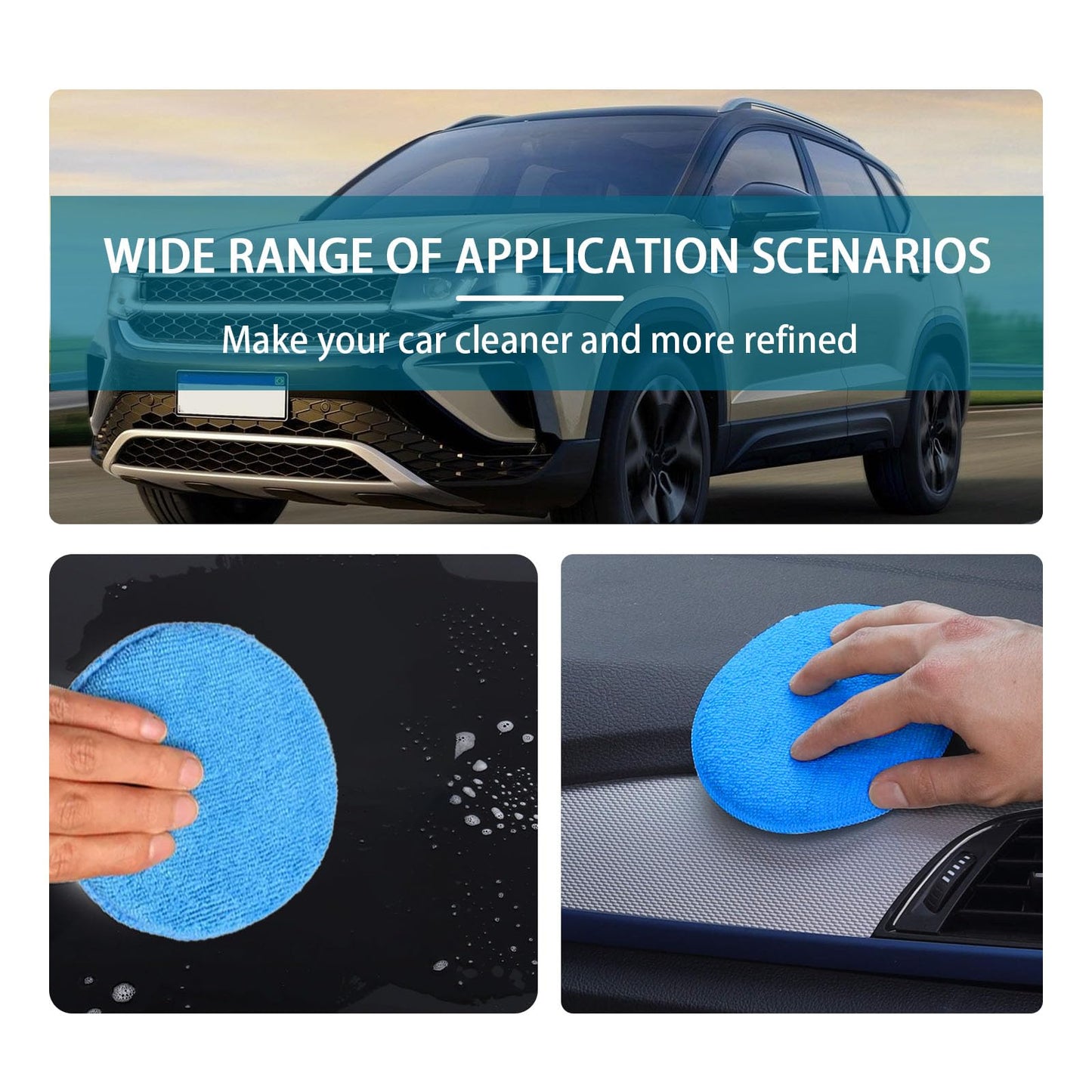 Ziciner 6 Pack Car Microfiber Applicator Pads, Car Wax Foam Buffing and Cleaning Pads, Tire Shine Applicator, Ultra Soft Wash Sponge for Cars, 5 Inch Diameter in Round