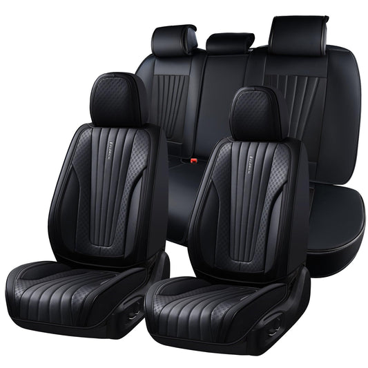 FLORICH Car Seat Covers, Premium Leatherette Car Seat Cushions Full Set, Black Seat Covers for Cars Front Seats and Back, Automotive Seat Protectors Universal Fit for Most Sedans Cars SUV Trucks