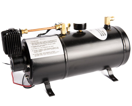 Viking Horns, 150 PSI Air-Compressor + One-Gallon Air-Tank Kit. Universal Type, For Train-Air-Horns that Require an On-Board Air System, and other applications.