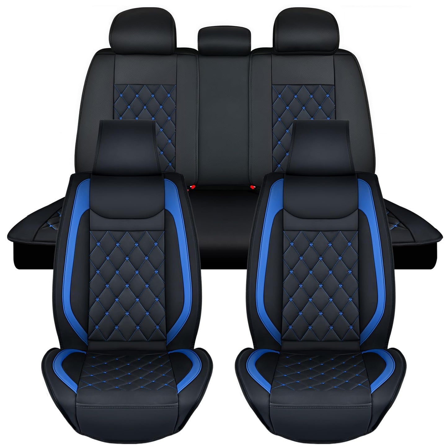 Nilight 5 Car Seat Covers Waterproof Faux Leather Cushions Anti-Slip Universal Fit for 5 Passenger Cars Kia Civic Corolla Hyundai Honda Camry CR-V RAV4 Fusion SUV Truck (Full Set, Black-Blue)
