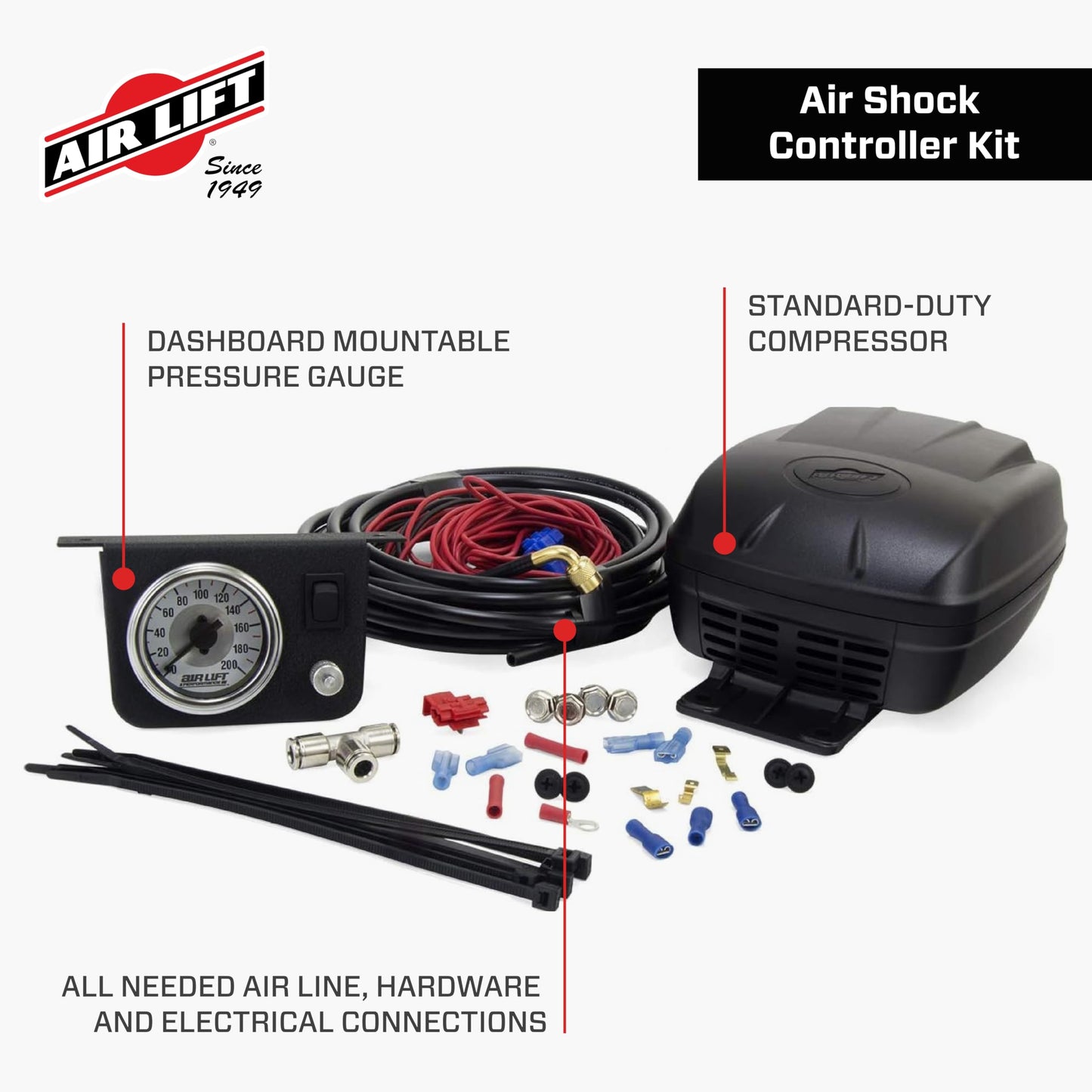 Air Lift Air Shock Controller Air Compressor and Pressure Gauge - 25804