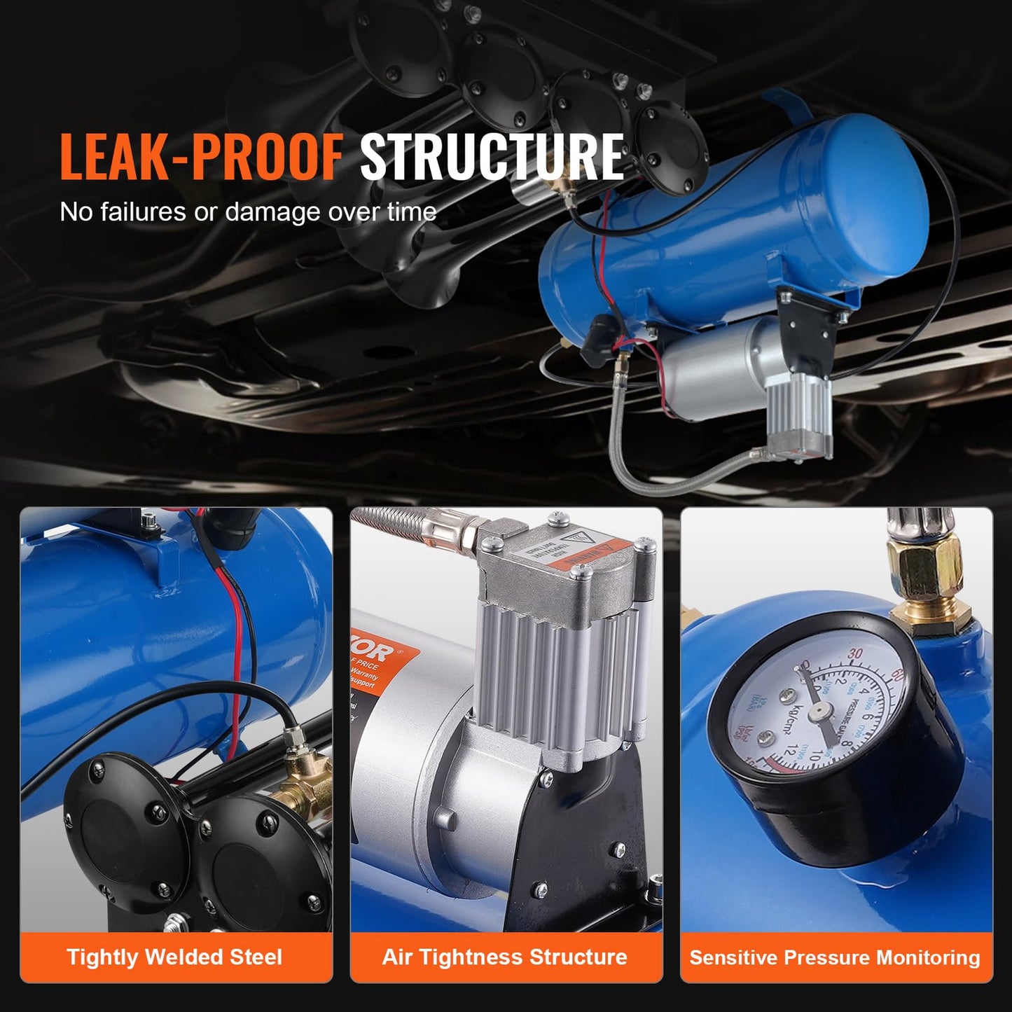 VEVOR 12V Air Compressor with 1.6 Gallon Tank, Train Horn Compressor, 120 psi Working Pressure, Inflating Tires, Air Mattresses