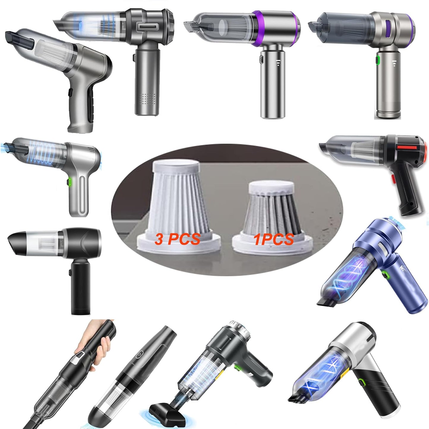 1 Steel + 3 Hepa Replacement Filters Compatible with Saker, Sakerplus, XCOOL, houscly, Wirelume, Wansimoo, HRYCF, Yomile, Piwosa, CHUMPOSH, WINWEND, Gianteye, GenTant, AIPROIN, SAKAKI Car Vacuum etc.