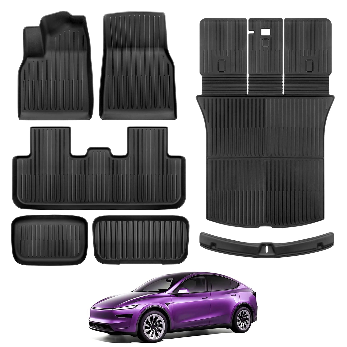 TSLDRV Floor Mats for Tesla Model Y Juniper 2025 2026 5-Seat with Bumper Guard All Weather Floor Mats for Tesla Model Y Juniper Accessories 2025 2026 TPE Trunk Mat with Backrest Mat Black