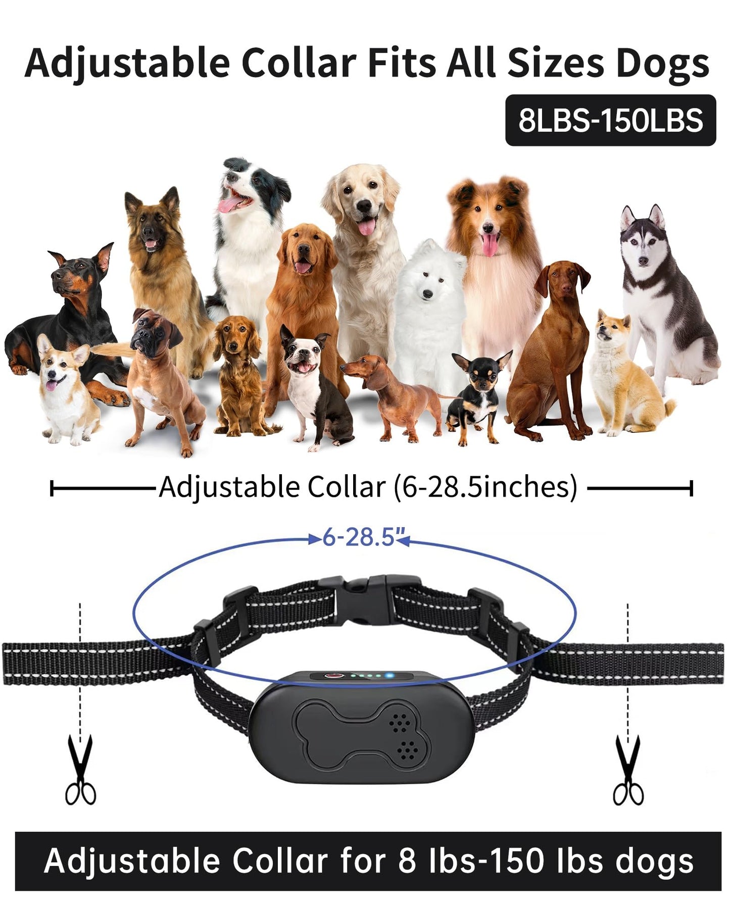 Dog Shock Collar with Remote Control - Rechargeable Dog Training Collar, IPX7 Waterproof E Collar for Dogs with 4 Safe Modes Flashlight Beep Vibration Shock Ideal for All Dog Sizes (8-150lbs) Gry