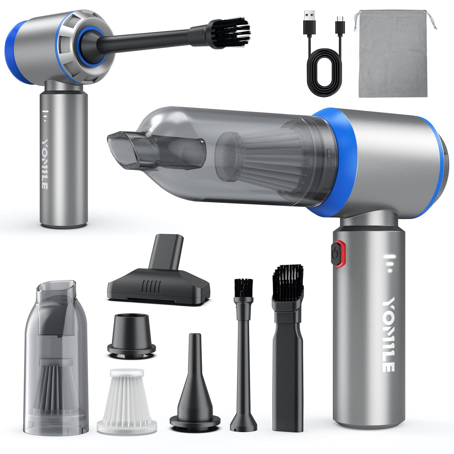 Mini Car Vacuum Cleaner, Upgraded 25KPa 120W Wireless Handheld Vacuum Cleaner, 9000mAh Rechargeable Battery, Portable Lightweight Air Blower, 210,000RPM Air Duster for Car, Office and Home Cleaning