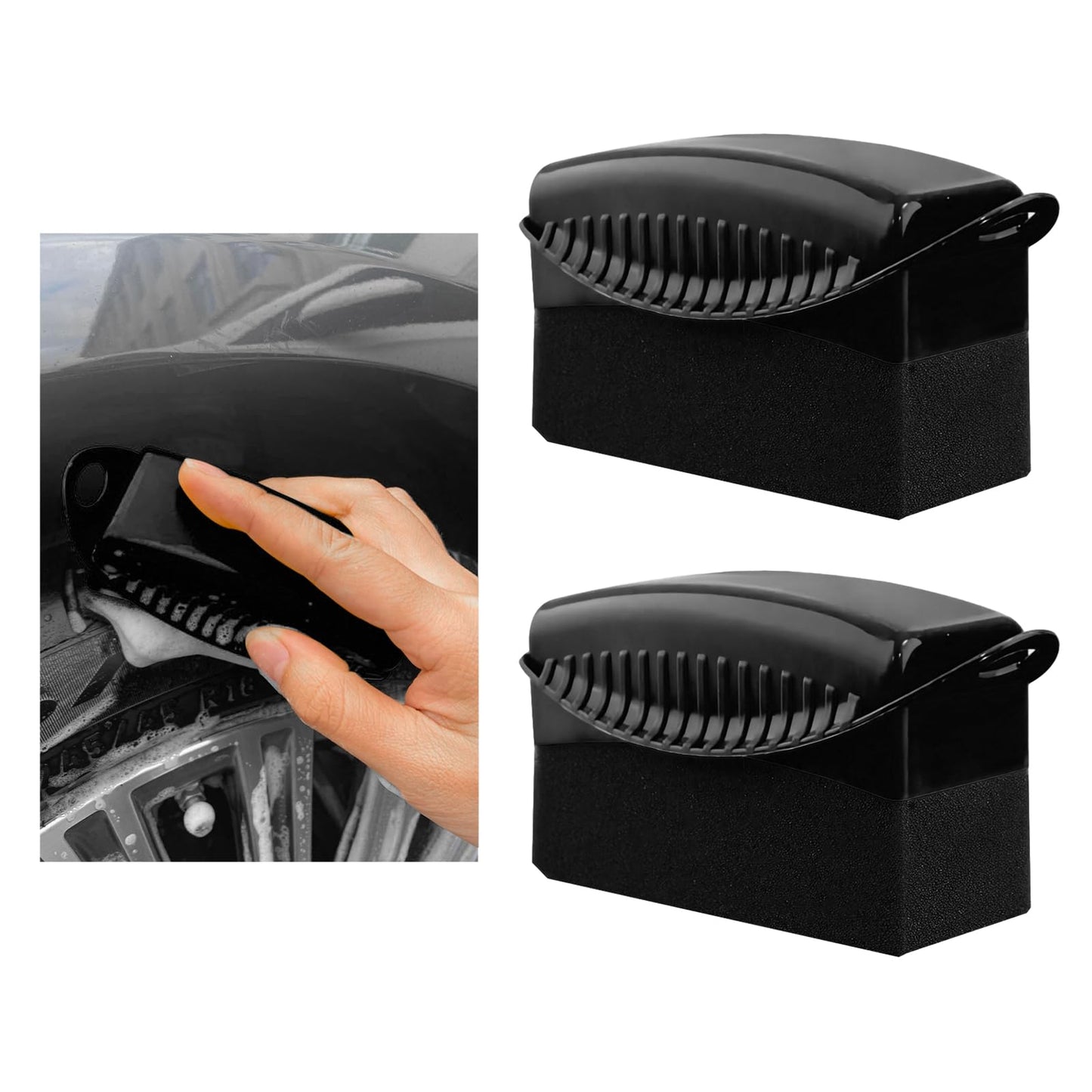 Sylvil 2 PCS Tire Dressing Applicator, Car Tire Shine Applicator Polishing Sponge Pads with Lid, Waxing Polishing Cleaning Tools Wheel Applicator Foam, Detailing Car Accessories (Black)