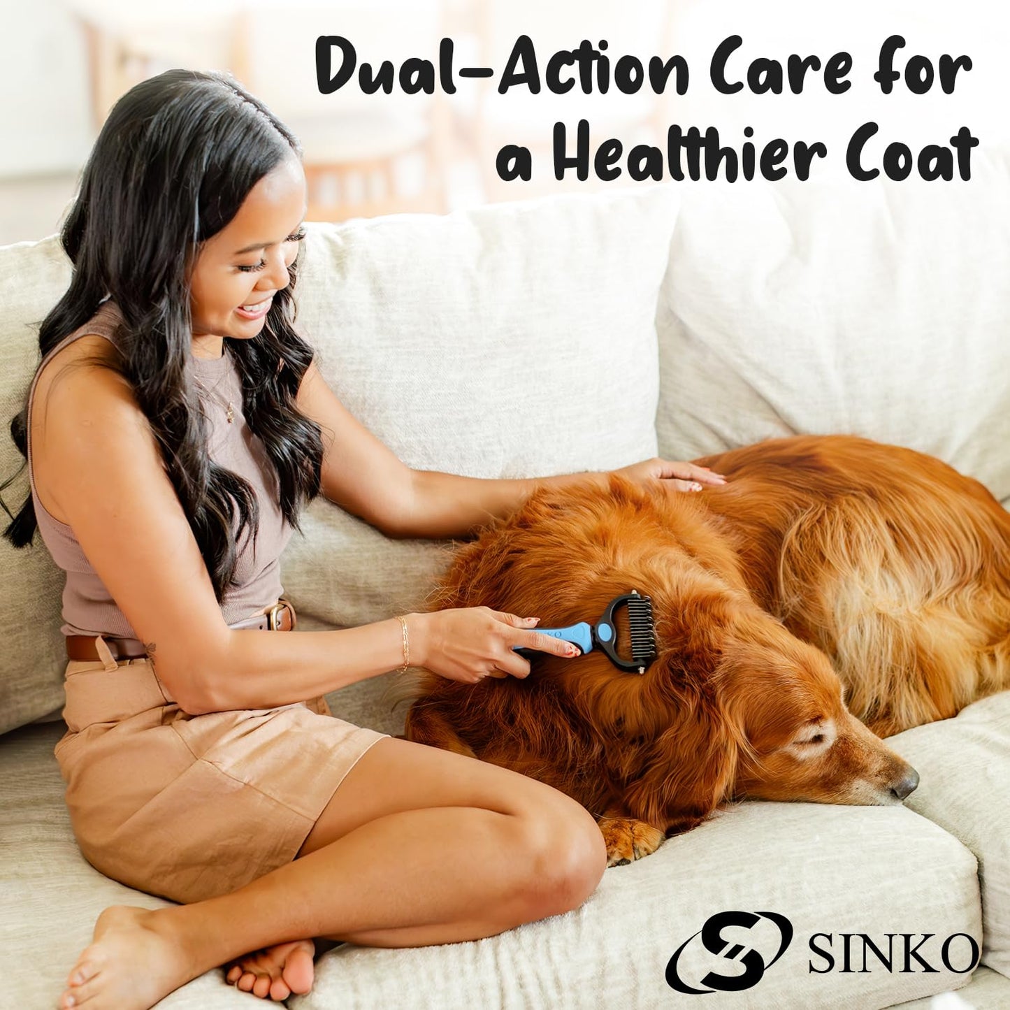 Sinko Undercoat Rake for Dogs & Cats, Dematting Comb with Extra Wide Double-Sided Stainless Teeth for Detangling, Deshedding, Brushing & Removing Shed Fur, Knots, Mats, and Tangles in Pets (Blue)