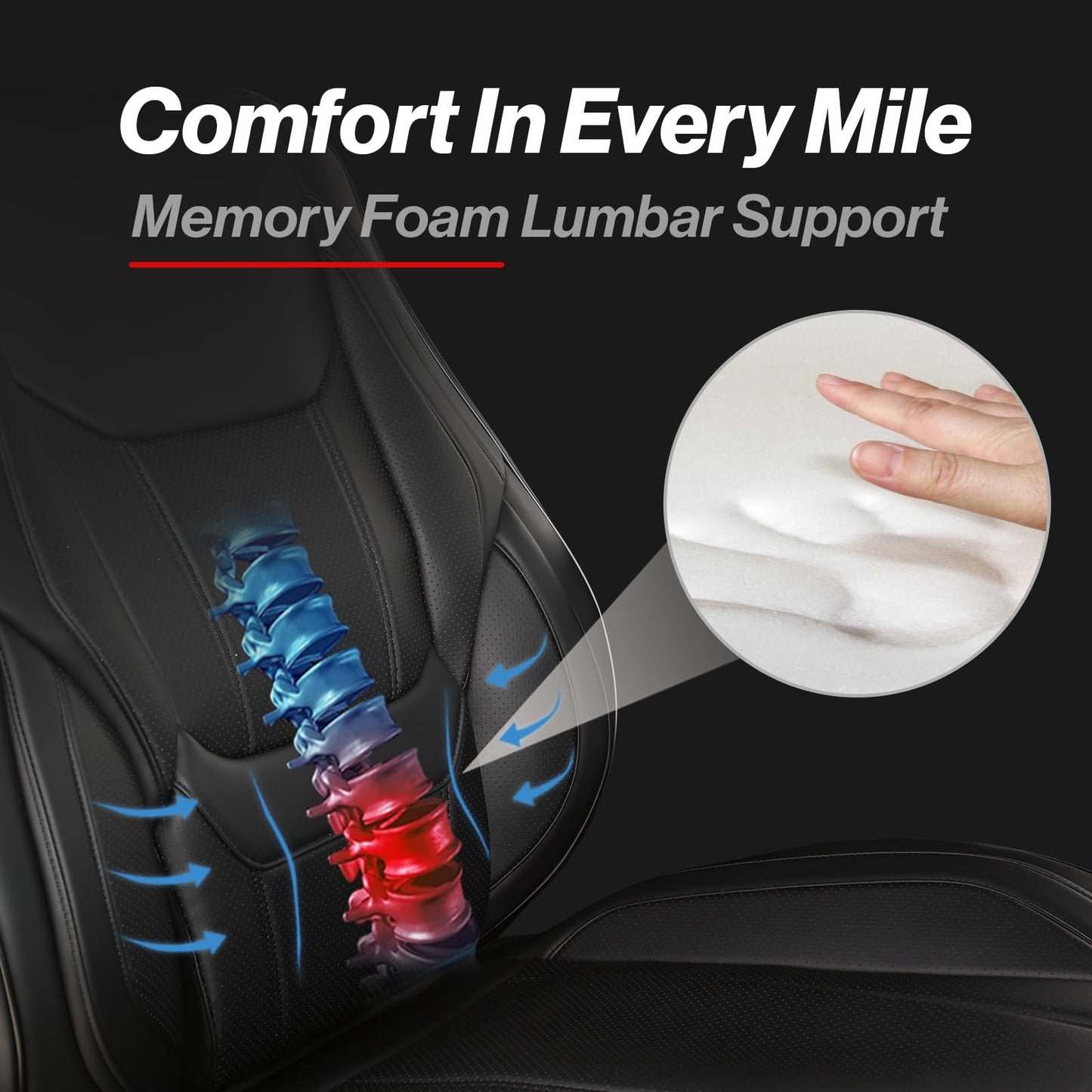 Coverland Custom Car Seat Covers Compatible with Outback, CR-V, Tucson, Wrangler, GX 460 - Premium Leather Non-Slip Memory Foam Waterproof Protector Front Seat-Black [See Size Chart-Size A10]