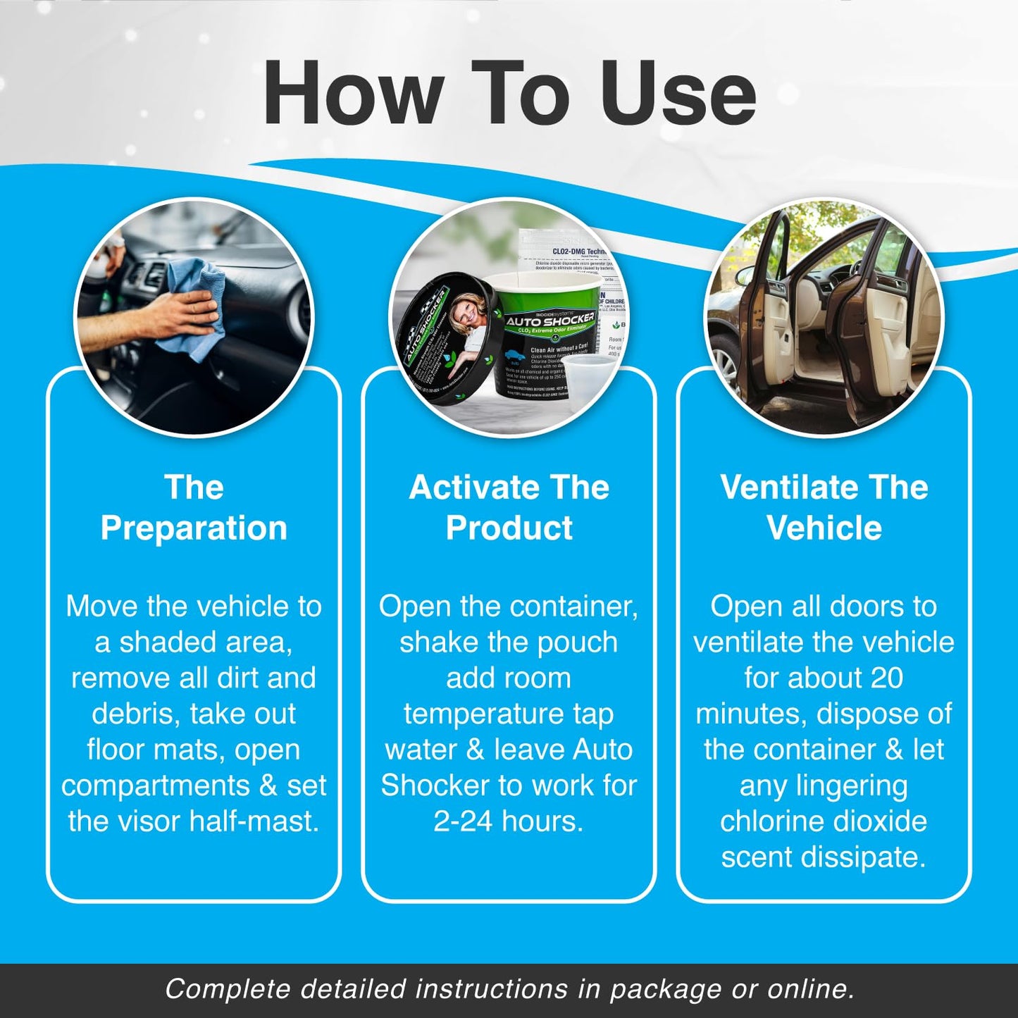 Biocide Systems Auto Shocker Strong Car Odor Eliminator, Eco-Friendly ClO2 Odor Remover for Tough Odors in Vehicle Interiors, Up to 250 Cubic Feet (6-Pack)