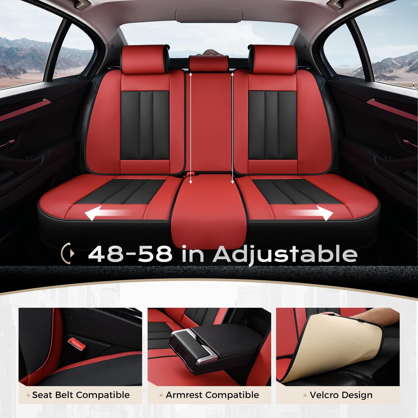 Coverado Car Seat Cover, Cover for Cars Front Seat, Premium Leather, Universal Fit Waterproof Seat Protectors, Car Seat Cushion Non-Slip for Most Cars-Black Red