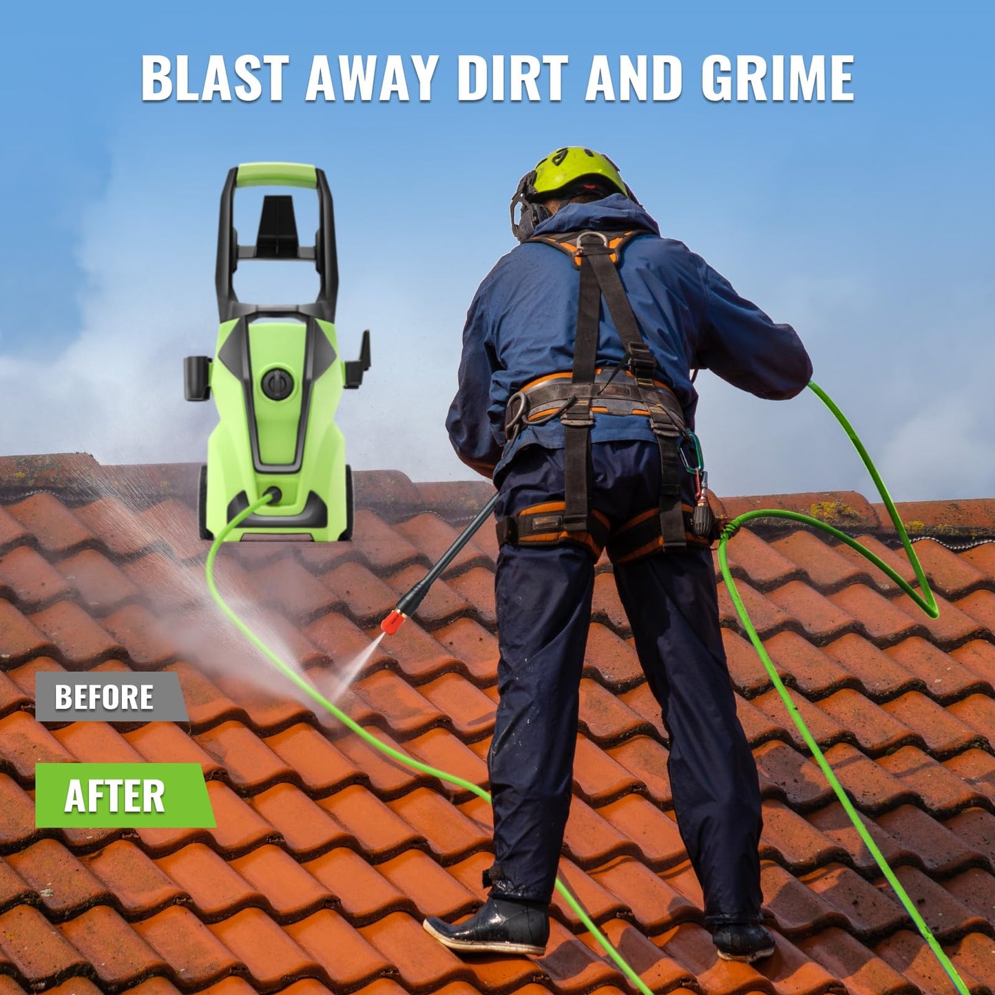 Pressure Cleaner 5000PSI Max 4.0GPM with 33FT Flexible Extension Hose, 4 Nozzles, Foam Cannon, Power Cleaner Powered for Cars, Patios, Driveways, Green