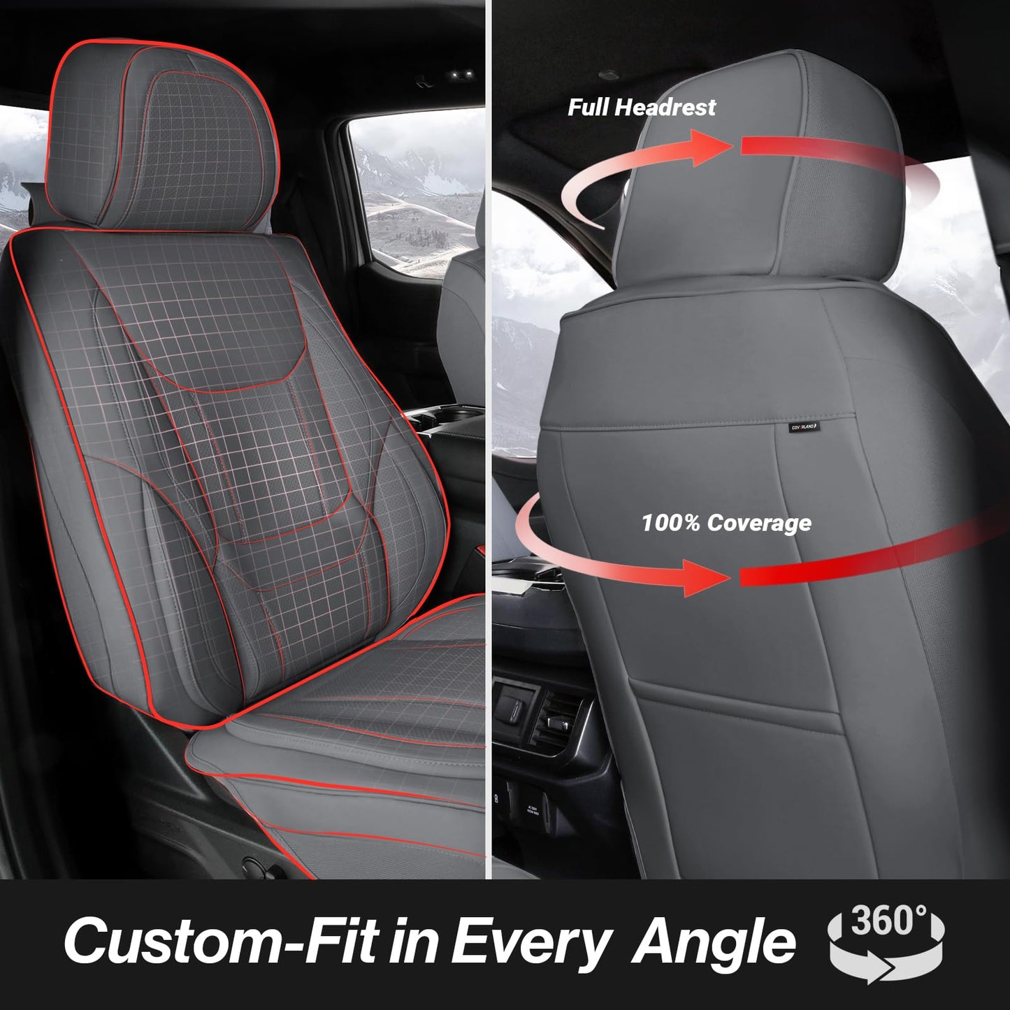 Coverland Custom Car Seat Covers Compatible with Tacoma, F150, F250, F350, Ram 1500, Silverado 1500 - Premium Fax Leather Non-Slip Waterproof Interior Front Seat-Dark Gray [See Size Chart-Size A10]
