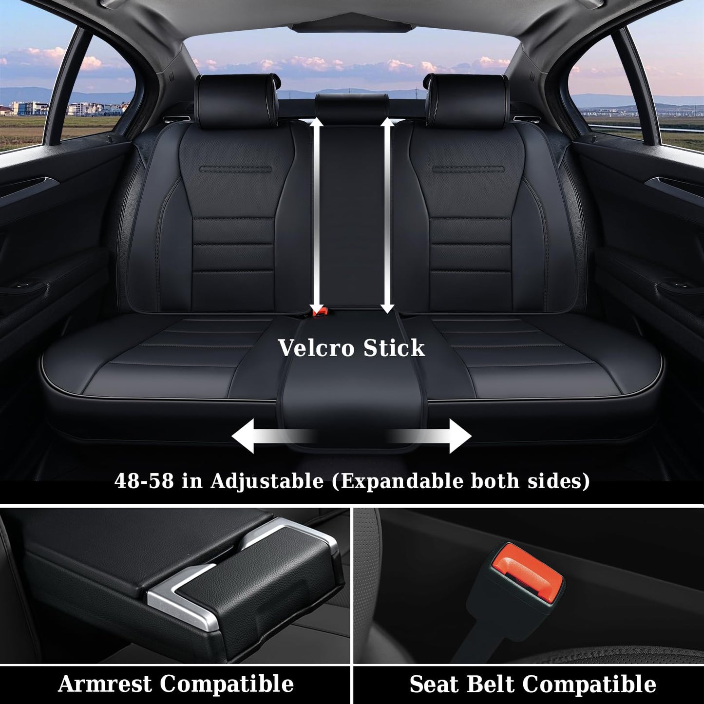 Coverado Seat Covers Full Set, Car Seat Cover Black, Seat Covers for Cars, Car Seat Protector, Nappa Leather Car Seat Cushion, Waterproof Car Seat Covers Front Seats and Back Fit for Most Cars