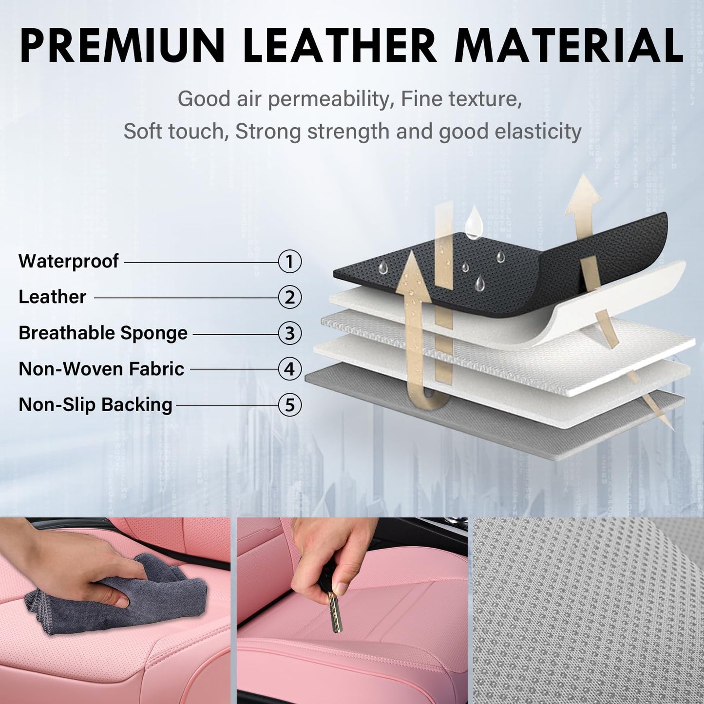 Coverado Car Seat Covers Front Seats, 2 Piece Car Seat Protector with Removable Headrest, Nappa Leather Breathable Seat Cushion Universal Fit for Truck Automotive Most of Cars Pink