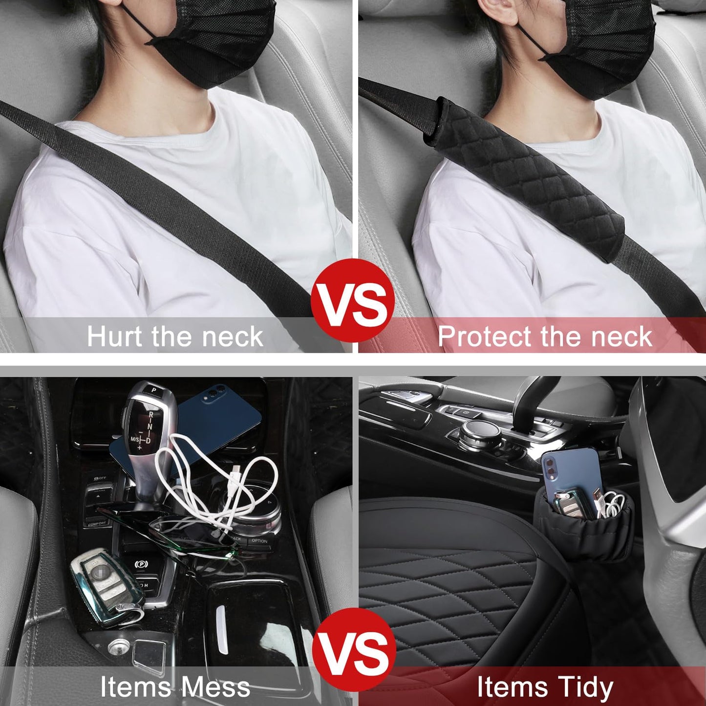 BEITK 2 Pack Leather Front Car Seat Covers, Universal Sideless Car Seat Protectors with Storage Pocket and Seat Belt Pads, Waterproof Automotive Seat Cover for Cars Trucks SUV(Black)