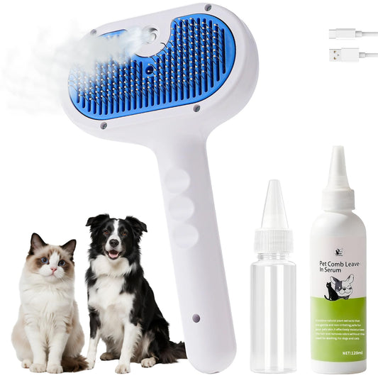 JUGIRUN Cat Steam Brush for Shedding,3 In 1 Steam Brush for Dogs & Cats,Spray Hair Removal Comb,Includes Waterless Shampoo,Suitable for Long-haired and Short-haired Pets