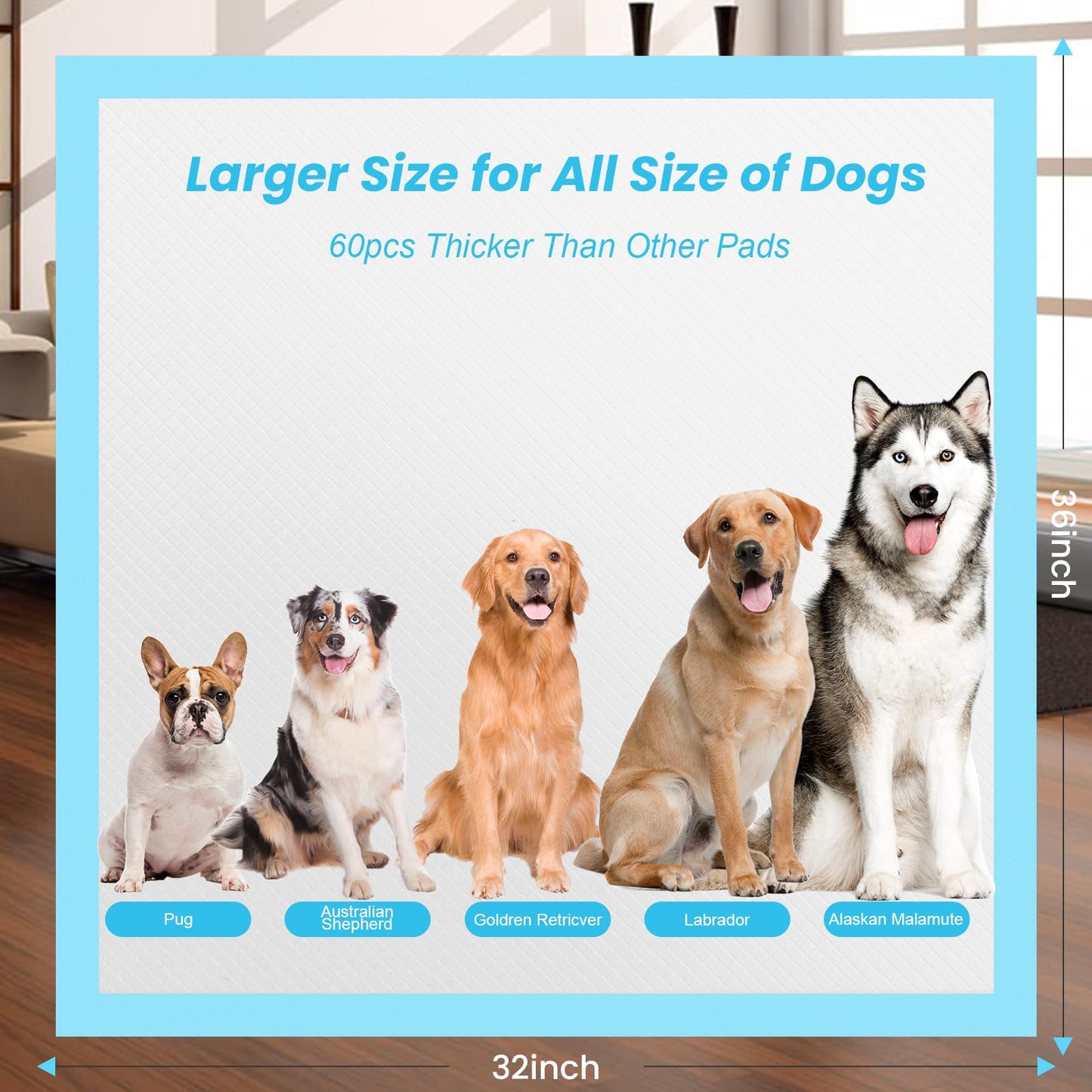 Puppy Pee Pads for Dogs - 32"x36" Extra Large, 60 Count, Leak-Proof & Super Absorbent, Thicken Disposable Potty Pads for Puppy & Cat Training