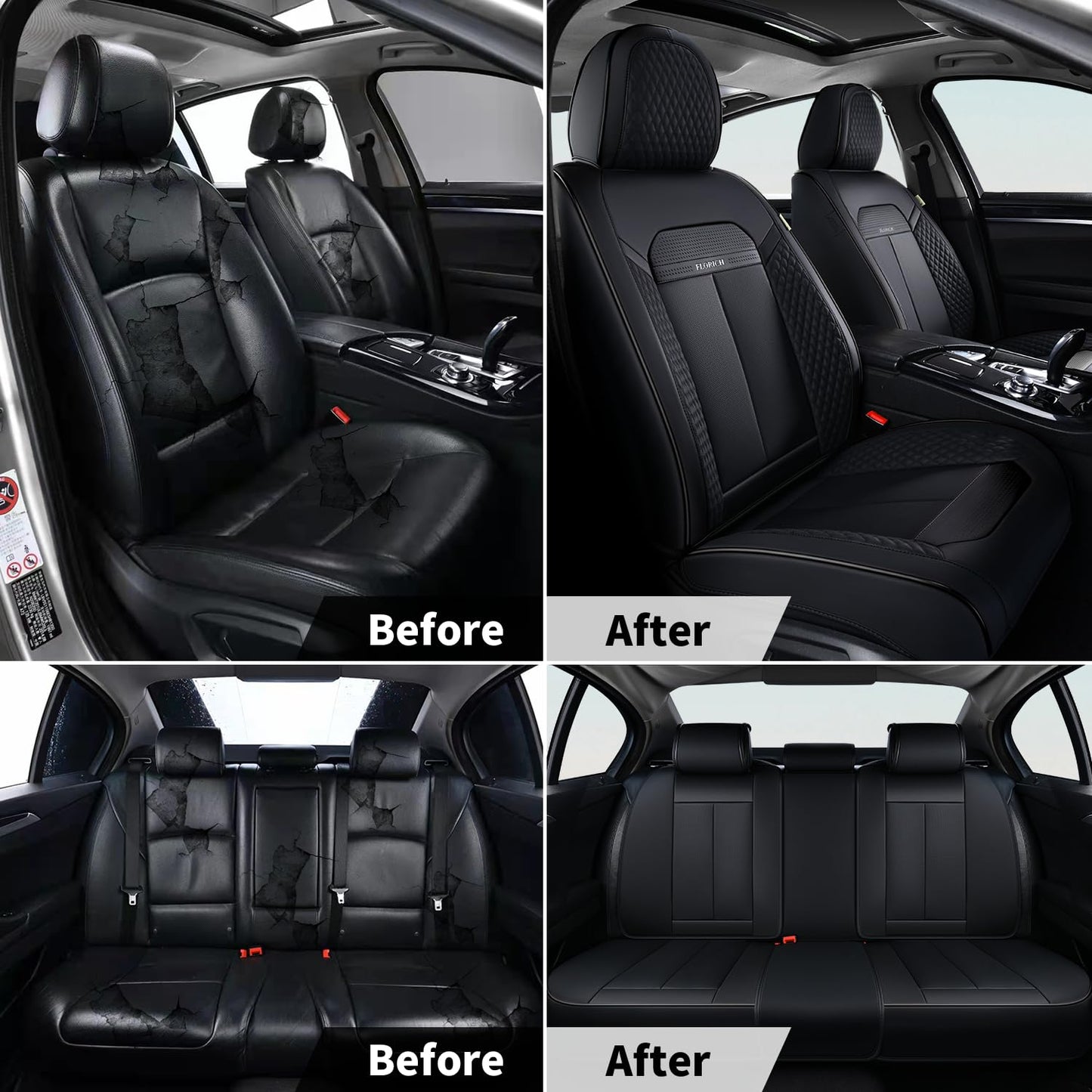 FLORICH 2pcs Car Seat Covers Front Set, Black Car Seat Cover, Breathable Premium Leather Seat Covers, Automotive Vehicle Seat Covers for Cars Trucks Vans SUVs Sedans (2 Packs, Black)