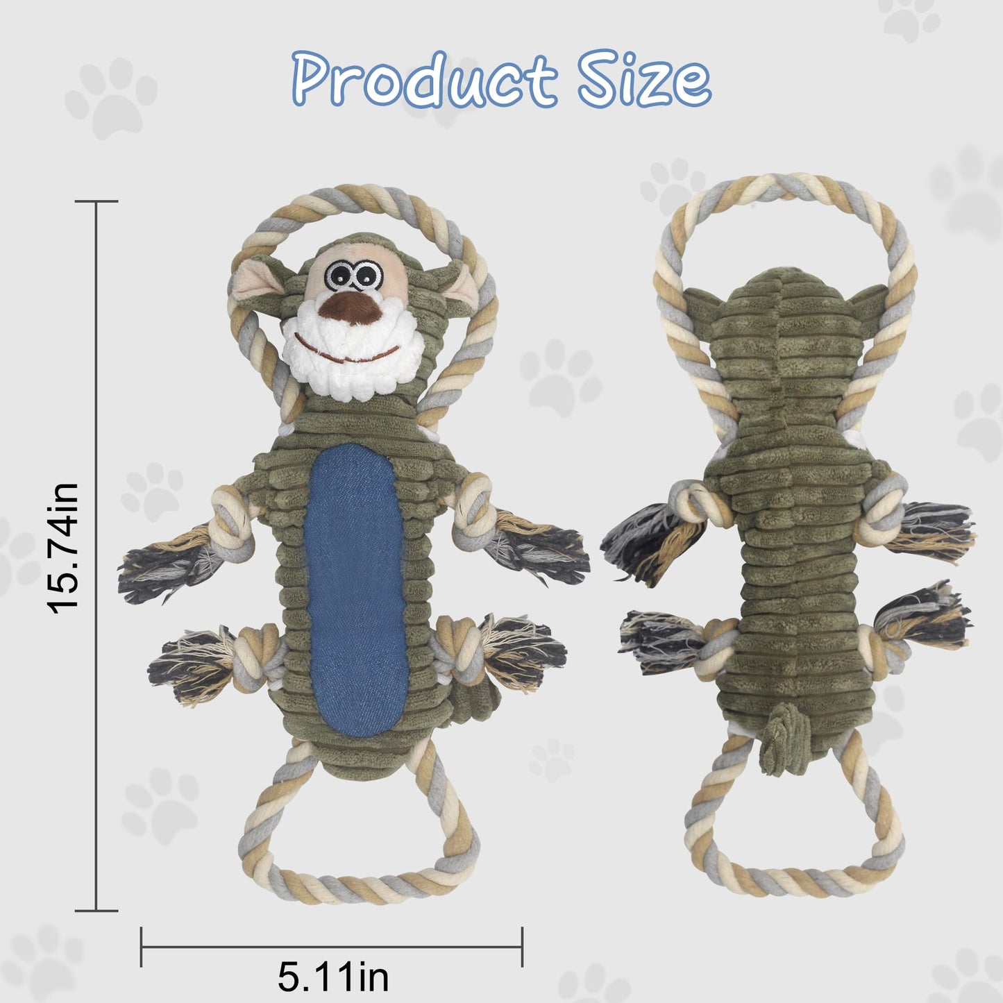 BUYPOW Funny Plush Dog Chew Toys, Squeaky Dog Toys, Interactive Tug of War Puppy Toys, Stuffed Dog Toys for Small, Medium and Large Dogs - Monkey