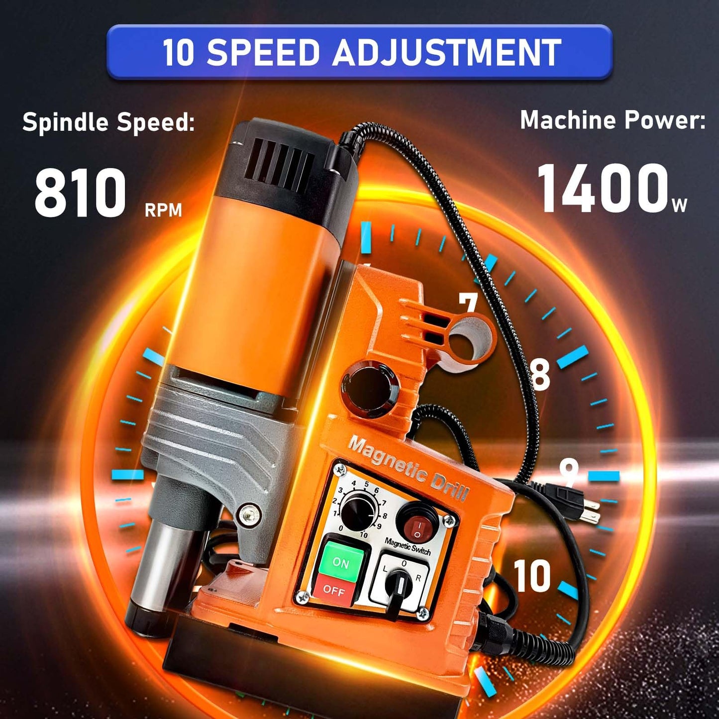 Magnetic Drill, 1400W 2" Boring Diameter, 810 RPM Power Magnetic Drill Presses, 2922lbf/13000N Drill Press with Variable Speed, for Metal Surface, Industrial/Home Improvement