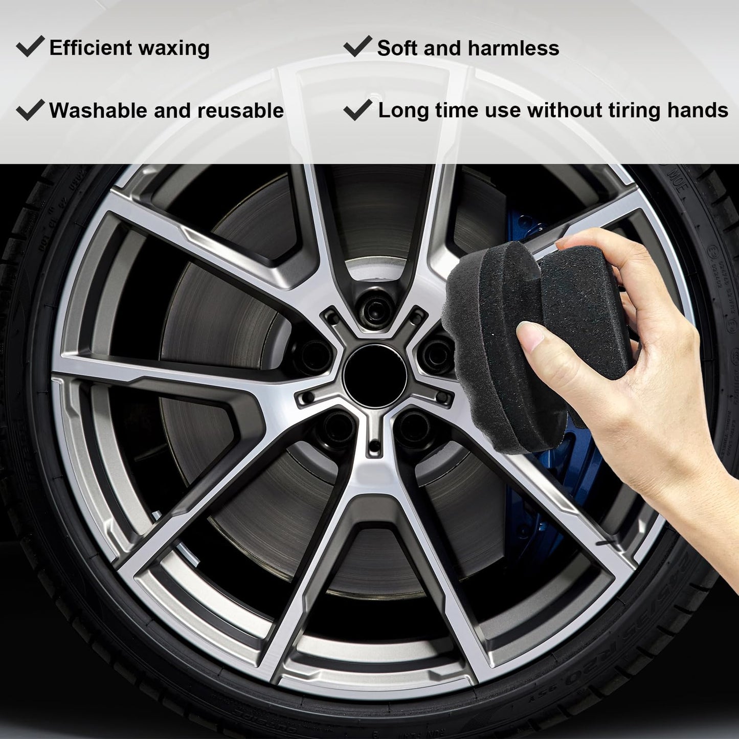 Wevdn 2PCS Tire Shine Applicator, Durable & Reusable Hex Grip Tire Dressing Sponge Foam Detailing Pad, Washable Round Shape Wheel Tire Shine Car Cleaning Sponge, Car Accessories (Black-Small)