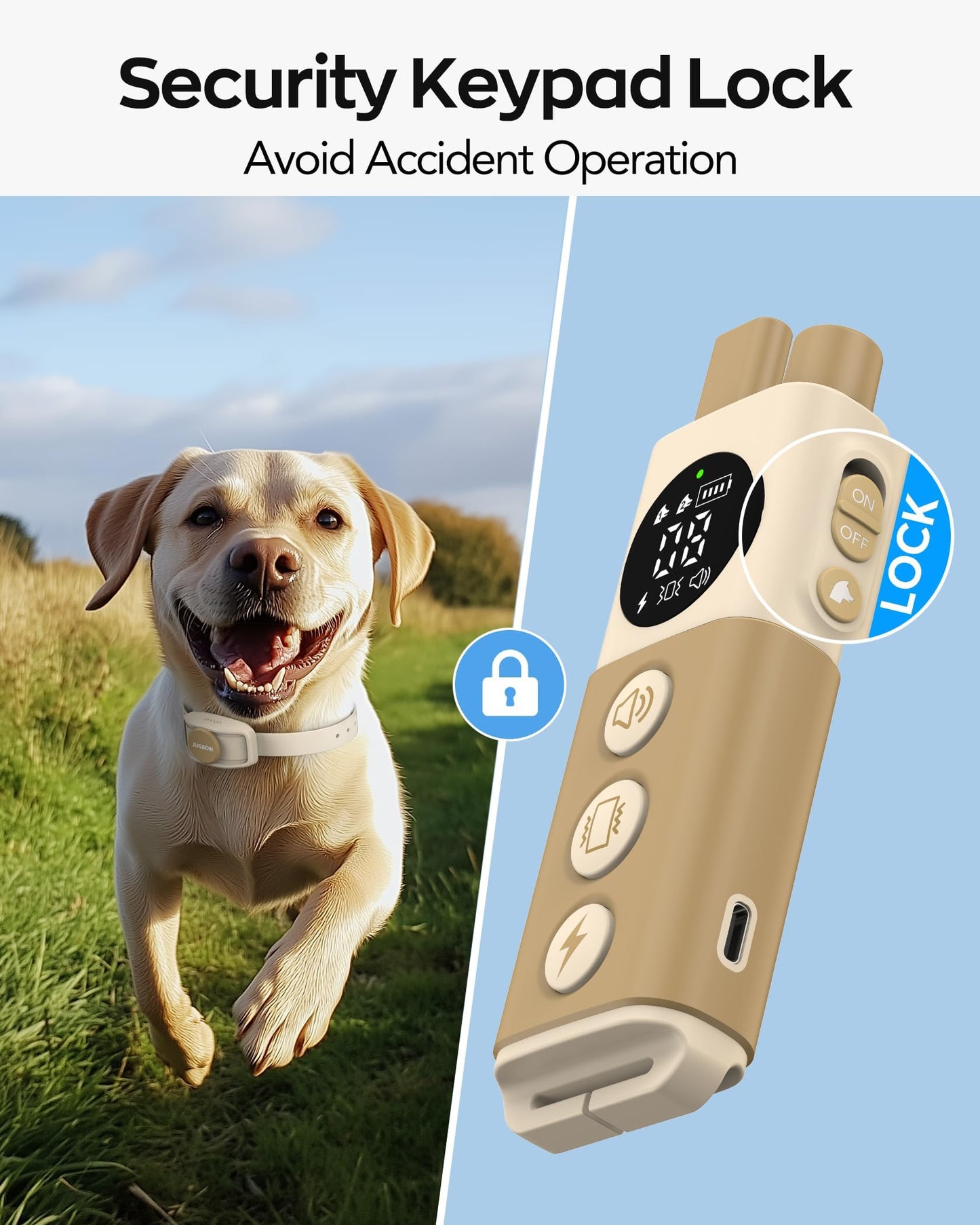 Jugbow Dog Training Collar - 4200FT Remote Dog Collar with 3 Training Modes, Electric Collar with LED Light & IPX8-Waterproof, Rechargeable E-Collar for Small Medium Large Dogs (Beige)