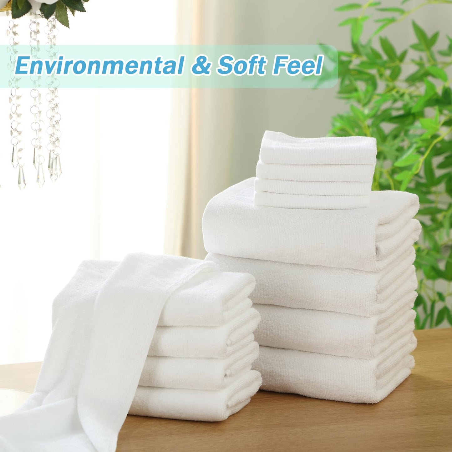 Peryiter 48 Pieces Bathroom Towels Set Soft and Highly Absorbent Cotton Bath Towel Bulk for Everyday Use, 12 Quick Dry Bath Sheets, 12 Hand Towel, 24 Face Wash Cloths for Bathroom, Gym, Hotel(White)