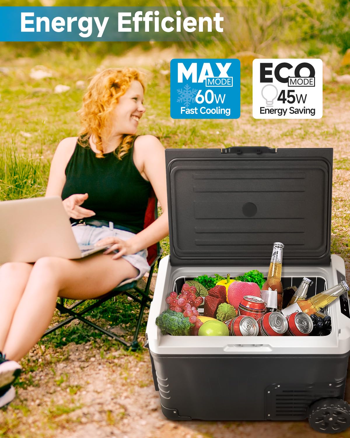 Feelfunn Car Fridge Portable 12 Volt Refrigerator - 53 Quart(50L) Electric Cooler with 12/24V DC&110-240V AC for Truck Van RV Camper SUV, 12v Cooler with Wheels for Camping Boat Travel, -4~68°F