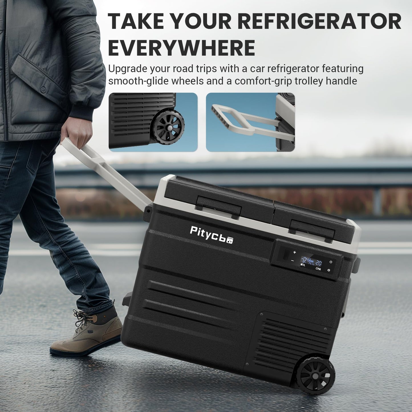 Pitycbo Car Refrigerator 12v Portable Fridge for Car, Auto 56 Quart Dual Zone Freezer Compressor Cooler, -4℉—68℉ 12/24V DC 100~240 Volt AC for Truck, Camping, Travel, Vehicles, RV