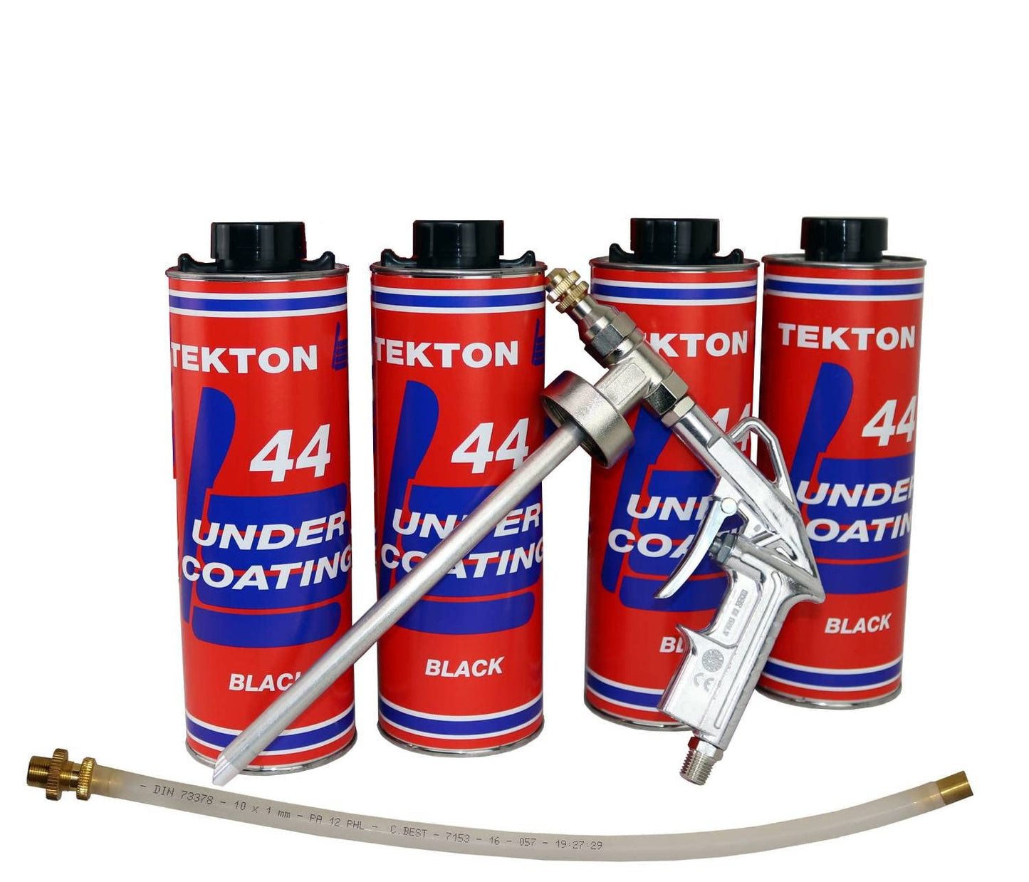 Tekton44 Undercoating for Vehicles Black Sprayable Automotive Undercoating for Cars and Trucks (4 Liter Cans + 1 Spray Gun + 1 Spray Wand)