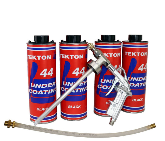 Tekton44 Undercoating for Vehicles Black Sprayable Automotive Undercoating for Cars and Trucks (4 Liter Cans + 1 Spray Gun + 1 Spray Wand)