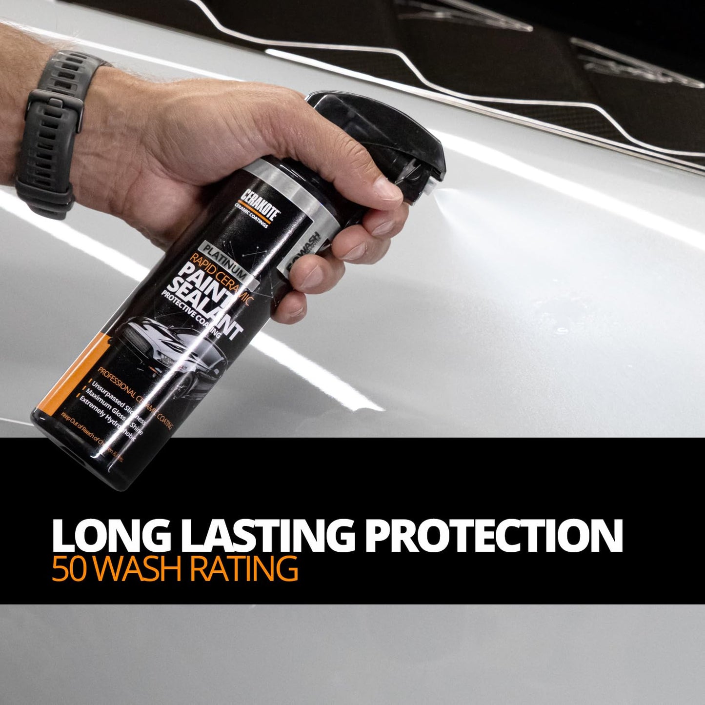 CERAKOTE® Platinum Rapid Ceramic Paint Sealant - 128 oz - Maximum Gloss & Shine – Extremely Hydrophobic – Unmatched Slickness - Ceramic Spray Coating - 50 Wash Rating